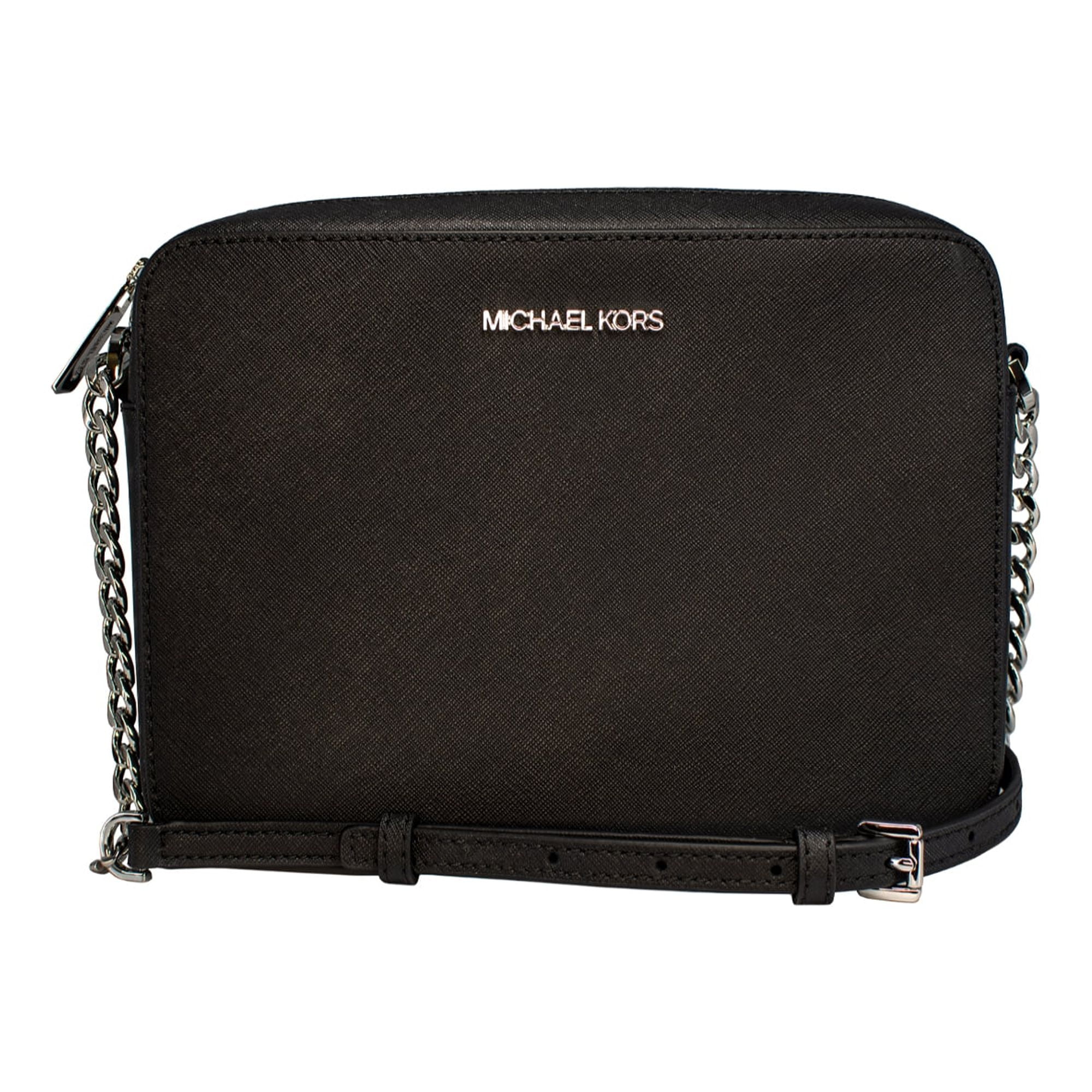 Michael Kors, Jet Set Large East West Saffiano Leather Crossbody Bag  Handbag Black Solid/Gold Hardware