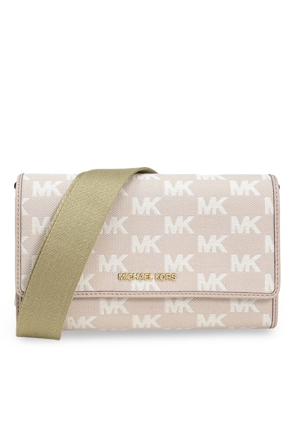 Women's Jet Set Large Logo Jacquard Wallet Crossbody Bag (Powder Blush)