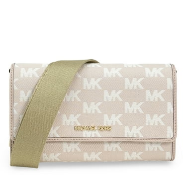 Michael Kors Women's Jet Set Large Logo Jacquard Wallet Crossbody Bag (Powder Blush)