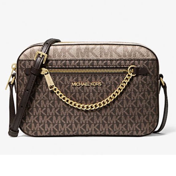 Michael Kors Women's Jet Set Large Metallic Signature Logo Crossbody Bag Brown 35F5GTTC9V-847