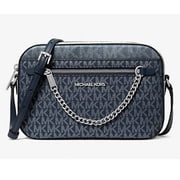 Michael Kors Women's Jet Set Large Signature Logo Crossbody Bag Navy 35F5STTC9V-Navy