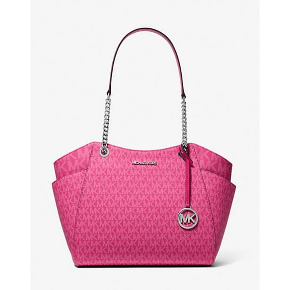 Michael Kors Women's Jet Set Large Signature Logo Top Zip Shoulder Bag (Dragonfruit)