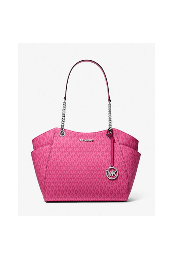Women's Jet Set Large Signature Logo Top Zip Shoulder Bag (Dragonfruit)