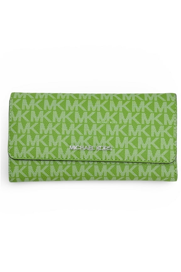 Women's Jet Set Large Signature Logo Tri-Fold Wallet (Jungle Green)