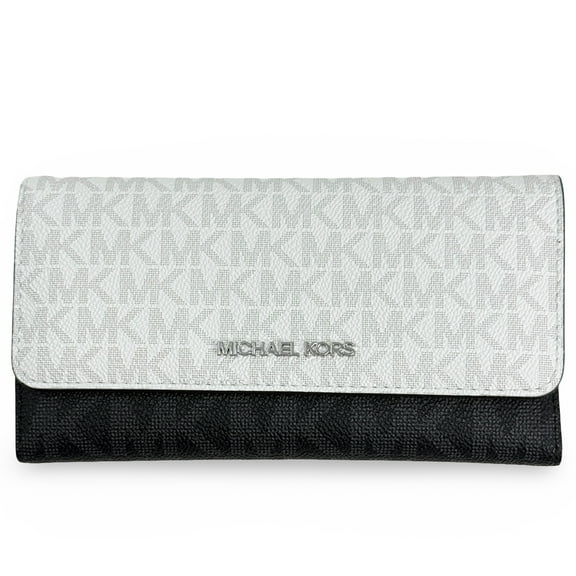 Michael Kors Women's Jet Set Large Signature Logo Tri-Fold Wallet (Optic White Multi)