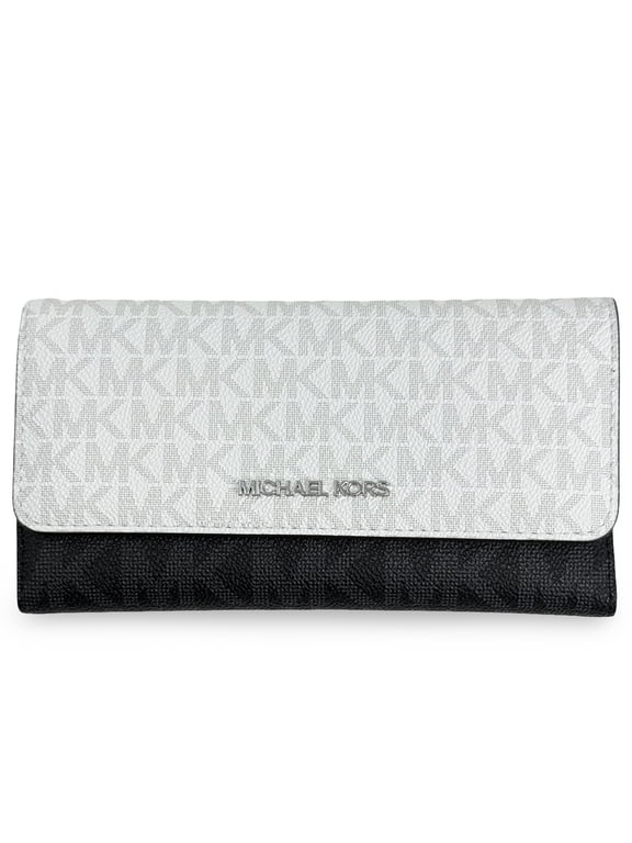 Women's Jet Set Large Signature Logo Tri-Fold Wallet (Optic White Multi)