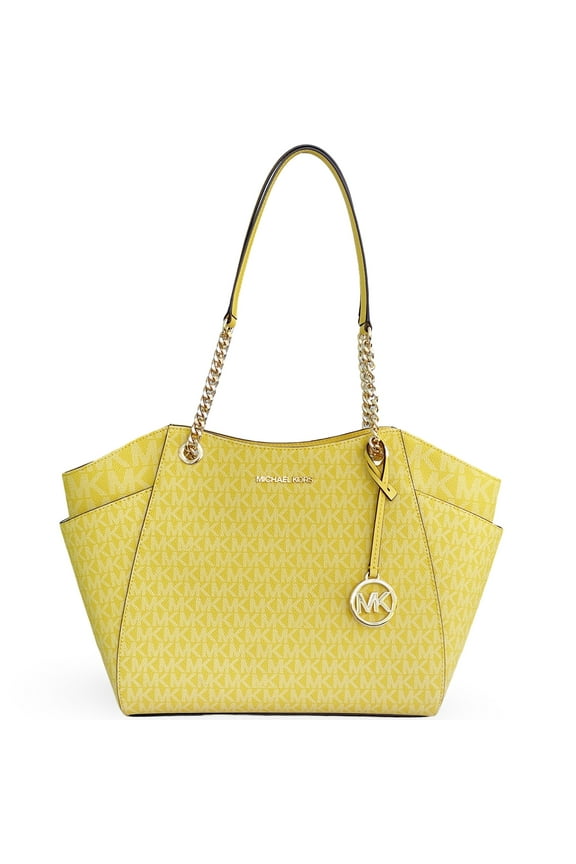 Women's Jet Set Large Signature Logo Zip Tote Shoulder Bag (Daisy Yellow)