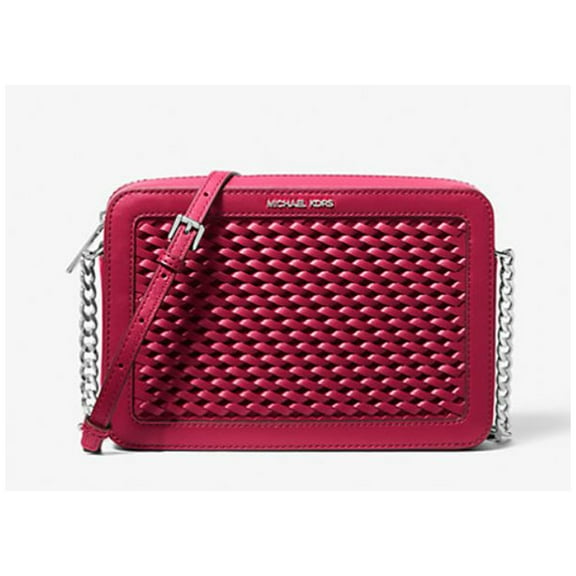 Michael Kors Women's Jet Set Large Woven Crossbody Bag (DK Raspberry) 35T5STTC3Y-984