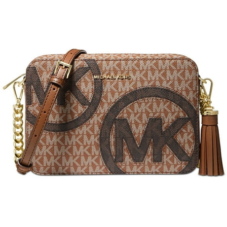 Michael Kors Women's Jet Set Logo Pvc Medium Camera Crossbody Bag (Luggage Multi)