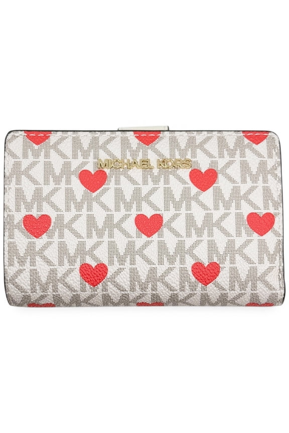 Womens Jet Set Medium Printed Signature Logo Wallet (Light Cream Multi)
