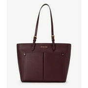 Women's Jet Set Medium Vegan Leather Top Zip Pocket Tote Bag (Oxblood)