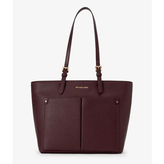 Michael Kors Women's Jet Set Medium Vegan Leather Top Zip Pocket Tote Bag (Oxblood)