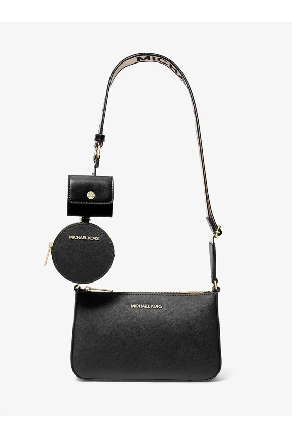 Womens Jet Set Saffiano Leather Tech Crossbody Bag, Black