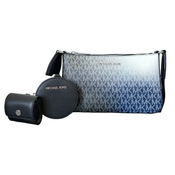 Michael Kors Women's Jet Set Small Ombré Signature Logo Crossbody Bag with Earbud Case and Coin Pouch (Black Combo)