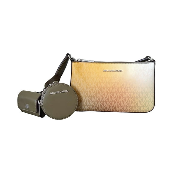 Michael Kors Women's Jet Set Small Ombré Signature Logo Crossbody Bag with Earbud Case and Coin Pouch ( Olive Combo)