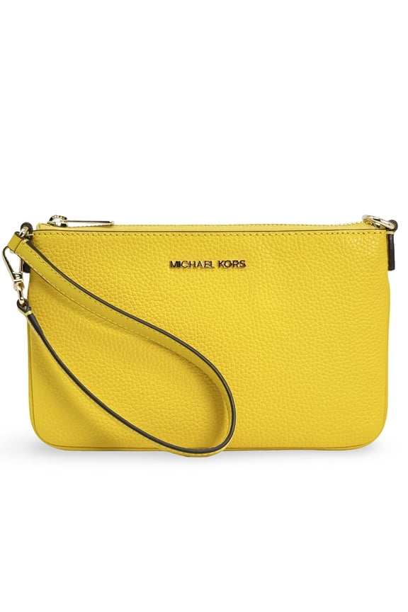 Women's Jet Set Small Pebbled Leather Convertible Wristlet Pouch (Honey)