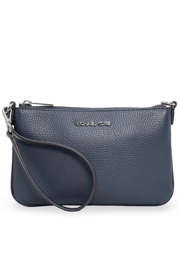 Women's Jet Set Small Pebbled Leather Convertible Wristlet Pouch (Navy)