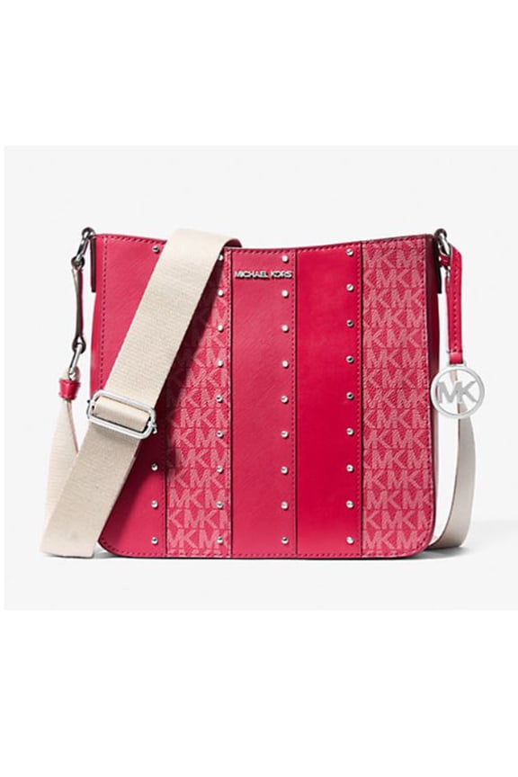 Women's Jet Set Small Studded Patchwork and Signature Logo Crossbody (DK Raspberry) 35T5STVC1B-984