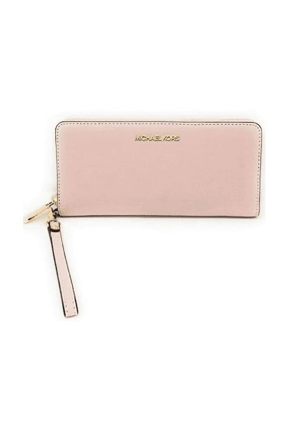 Women's Jet Set Travel Continental Zip Around Leather Wallet Wristlet (Powd