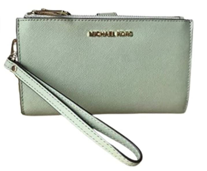 Michael Kors Jet Set Travel Double Zip Phone Wristlet Wallet Light Sage  Green