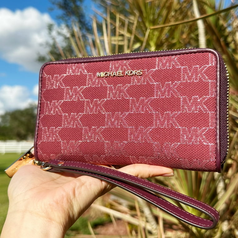 Michael Kors Women s Jet Set Travel Large Canvas Flat Phone Wallet Wristlet Mulberry Multi Walmart