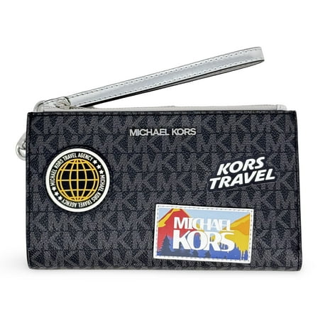 Michael Kors Women's Jet Set Travel Large Embellished Signature Logo Wristlet (Black)