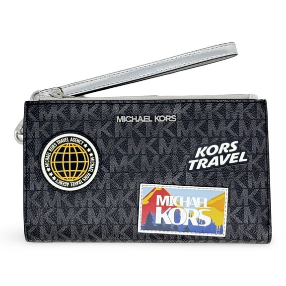 Michael Kors Women's Jet Set Travel Large Embellished Signature Logo Wristlet (Black)