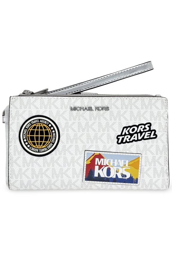 Women's Jet Set Travel Large Embellished Signature Logo Wristlet (Optic White)