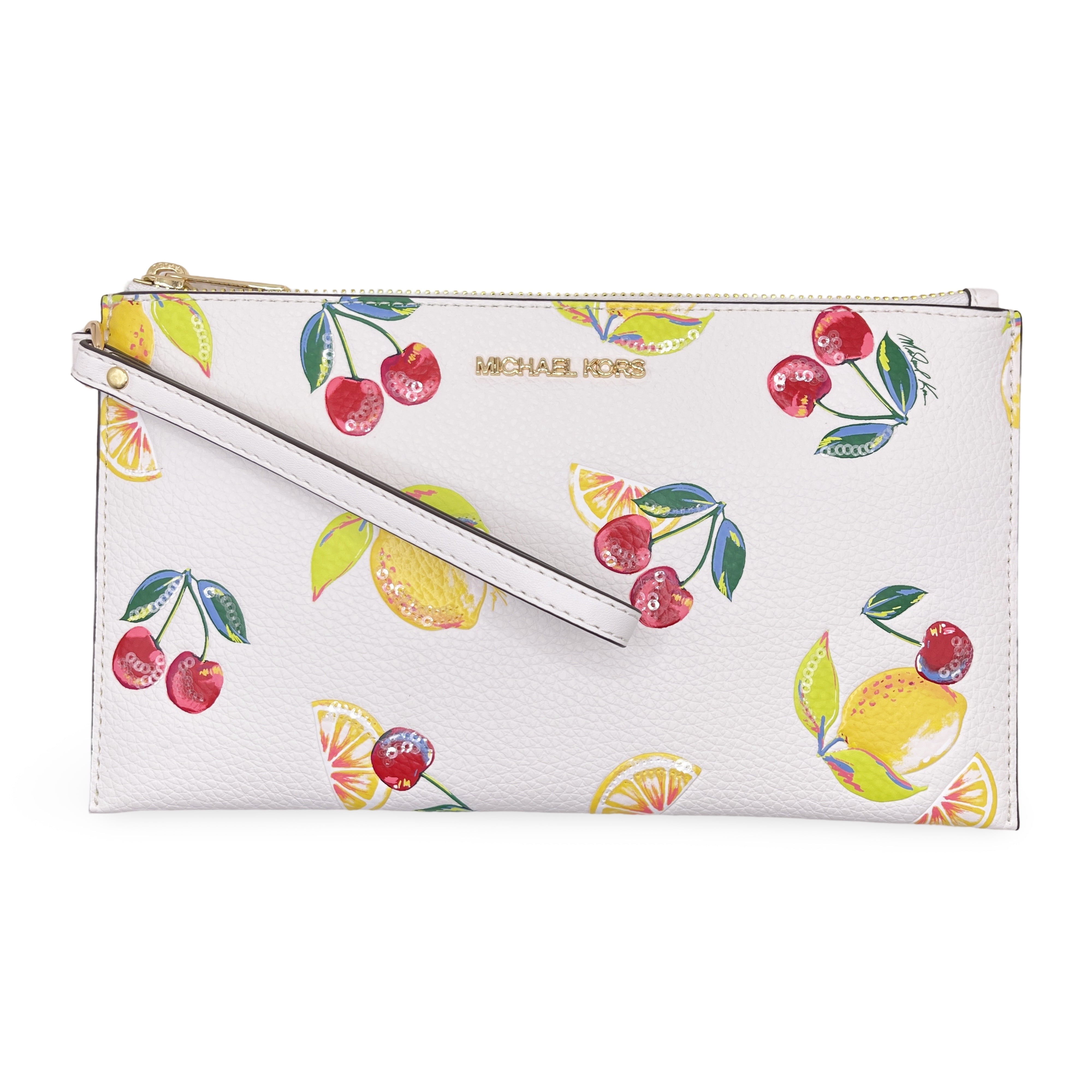 Michael Kors Women's Jet Set Travel Large Sequined Fruit Print Top