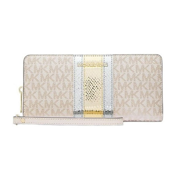 Michael Kors Women's Jet Set Travel Large Signature Logo and Metallic Continental Wallet Pale Gold 35F4GTVE7V-Pgold
