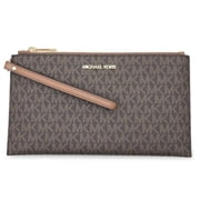 Michael Kors Womens Jet Set Travel Large Top Zip Logo Print Canvas Wristlet Pouch Brown