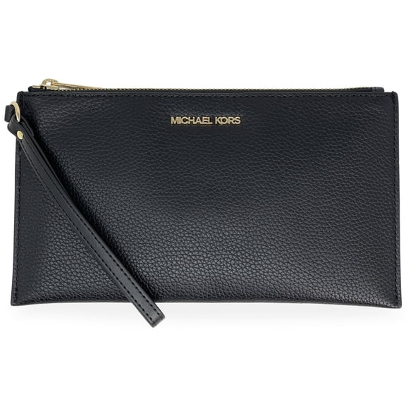 Michael Kors Women's Jet Set Travel Large Top Zip Pebbled Leather Wristlet Pouch (Black)