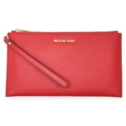 MICHAEL KORS Women's Jet Set Travel Large Top Zip Pebbled Leather Wristlet Pouch (Bright Red)