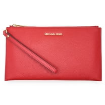 Michael Kors Women's Jet Set Travel Large Top Zip Pebbled Leather Wristlet Pouch (Bright Red)