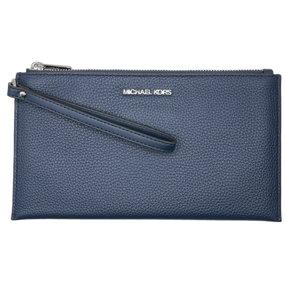 Michael Kors Women's Jet Set Travel Large Top Zip Pebbled Leather Wristlet Pouch (Navy)