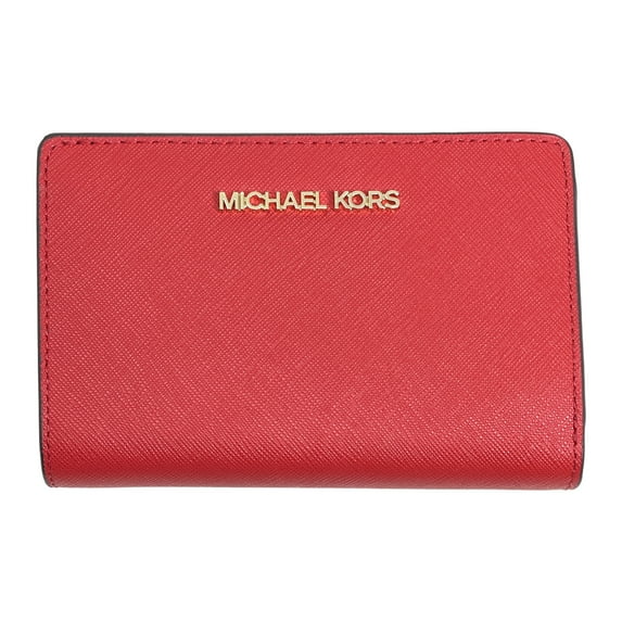 Michael Kors Women's Jet Set Travel Medium Bifold Saffiano Leather Snap Wallet (Bright Red)