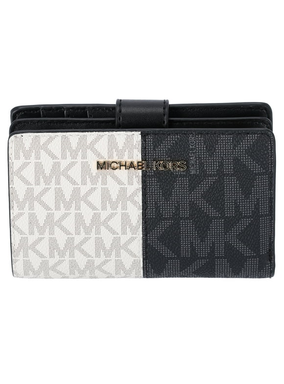 Women's Jet Set Travel Medium Bifold Two-Tone Logo Snap Wallet (Black Multi)