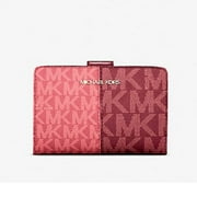 Michael Kors Womens Jet Set Travel Medium Bifold Two-Tone Logo Snap Wallet Oxblood Multi