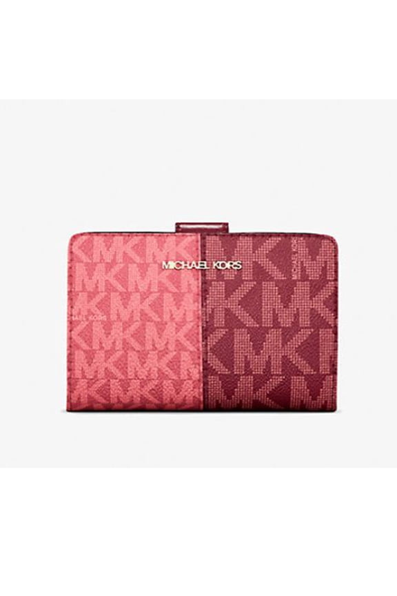 Women's Jet Set Travel Medium Bifold Two-Tone Logo Snap Wallet (Oxblood Multi)