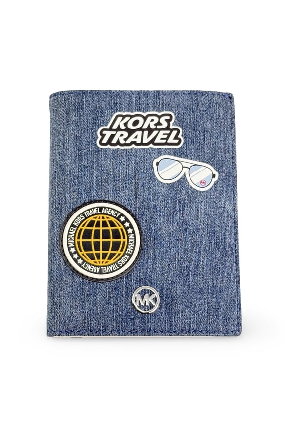 Women's Jet Set Travel Medium Embellished Denim Passport Case (Denim)