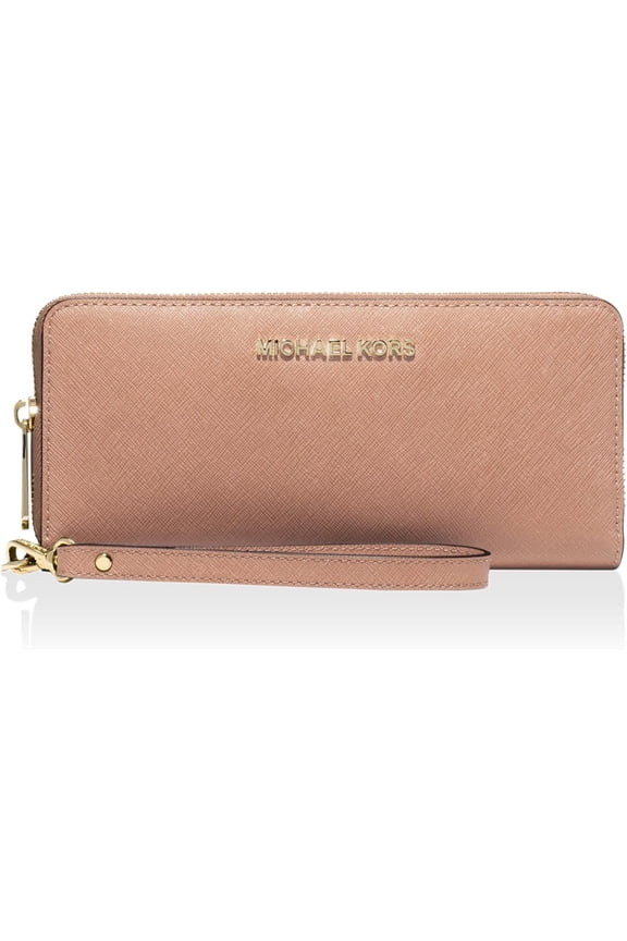 Women's Jet Set Travel Saffiano Leather Continental Wallet, Blush