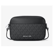 Michael Kors Womens Jet Set Travel Small Signature Logo Camera Crossbody Bag Black / Silver
