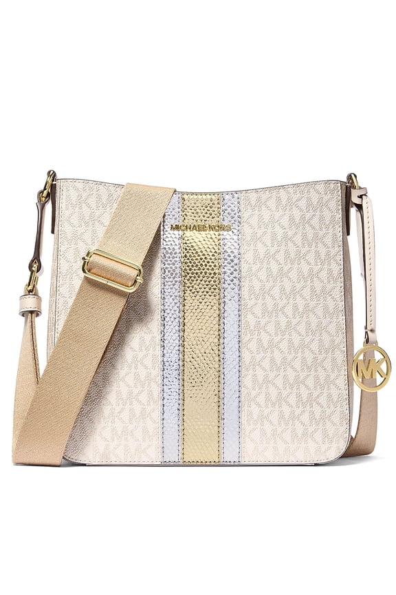 Women's Jet Set Travel Small Signature Logo Top Zip Messenger Crossbody Bag (Pale Gold)