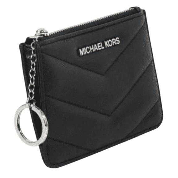 Michael Kors Jet Set Travel Small Top Zip Coin Pouch with ID Holder in Saffiano Leather (Black) (Black/Silver)