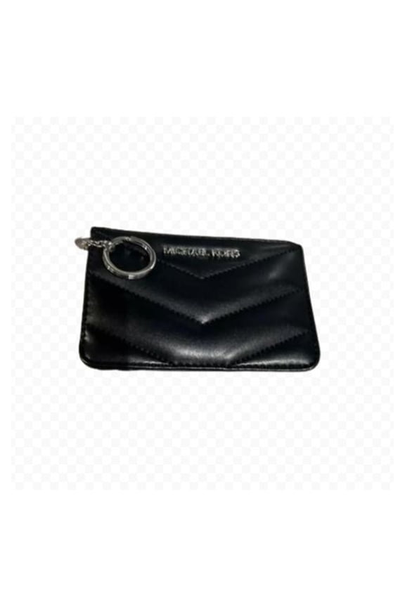 Jet Set Travel Small Top Zip Coin Pouch with ID Holder in Saffiano Leather (Black) (Black/Silver)