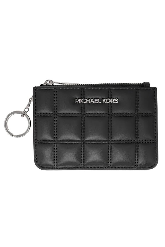 Women's Jet Set Travel Small Top Zip Coin Pouch in Vegan Leather (Black)