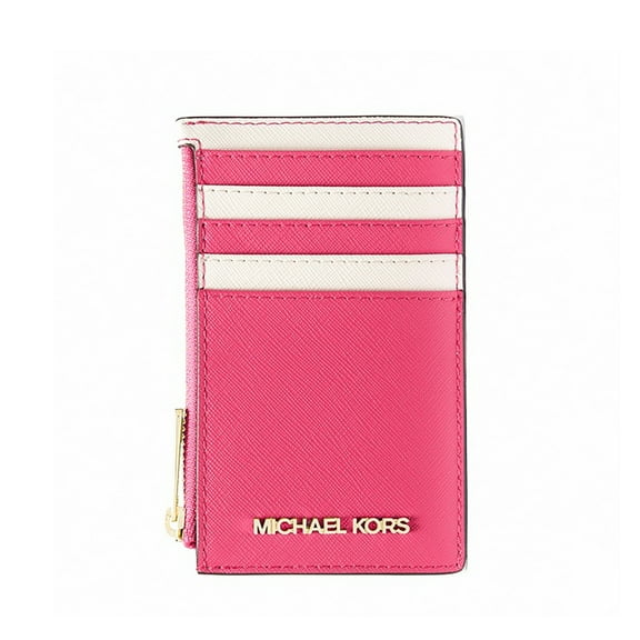 Michael Kors Women's Jet Set Travel Two-Tone Medium Leather Top Zip Card Case (Electric Pink Multi)