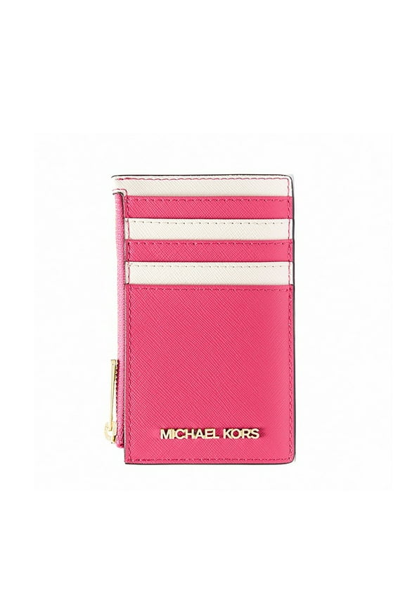 Women's Jet Set Travel Two-Tone Medium Leather Top Zip Card Case (Electric Pink Multi)