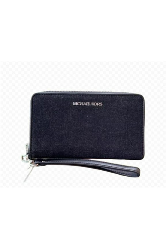 Women's Jet Set Travel Washed Denim Smartphone Zip Around Wallet (Black)