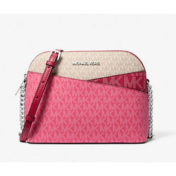 Michael Kors Women's Jet Set Travel Women Raspberry Crossbody MK Pattern Dome Handbag 35S5STVC6B-984